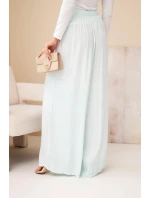 Dámské široké viskózové kalhoty s gumou v pase mátové