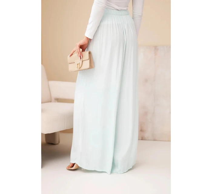 Dámské široké viskózové kalhoty s gumou v pase mátové