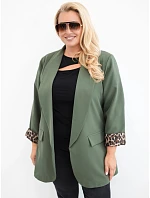 Dámské sako Plus Size s podšívkou v leopardí vzor khaki