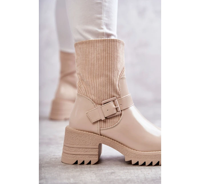 Dámské Teplé Kozačky Na Podpatku Béžove model 21596753 - Boto