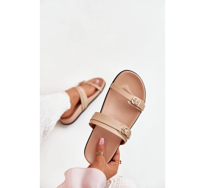 Dámské Pantofle S Přezkami Béžové model 21700025 - Boto Dámské Pantofle S Přezkami Béžové model 21700025 - Boto