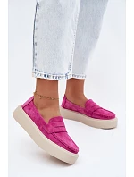 Mokasiny z pravé semišové kůže na platformě Vinceza Fuksja