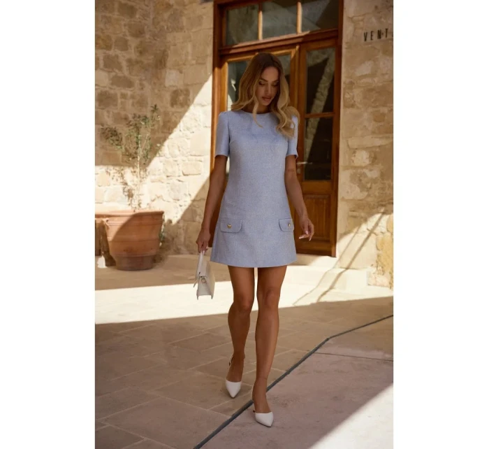 M855 Mini šaty áčkového střihu - světle modré