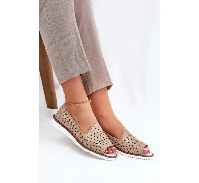 Dámské kožené perforované baleríny s otevřenou špičkou S.Barski – zlaté