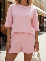 Dámský letní pruhovaný komplet Polský výrobek růžový FashionStreet AY1161