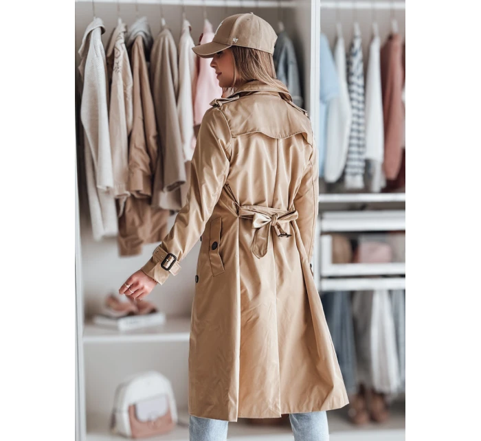 Dámský dlouhý kabát s páskem SLIMFOTA camel FashionStreet NY0746