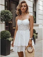 Dámské bavlněné šaty s prolamovanou výšivkou, bílé, FashionStreet EY2680 Dámské bavlněné šaty s prolamovanou výšivkou, bílé, FashionStreet EY2680