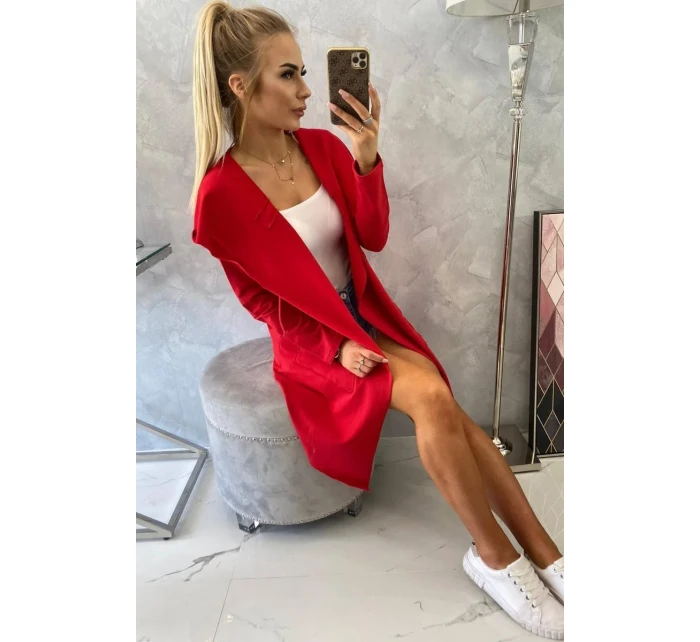 Volná bunda s kapucí v červené barvě