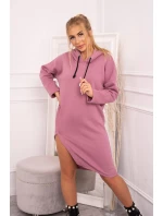 Šaty s kapucí a bočním rozparkem tmavě růžové Šaty s kapucí a bočním rozparkem tmavě růžové