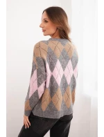 Svetr dámský s ajurem a kulatým výstřihem v diamond s vlnou šedý Svetr dámský s ajurem a kulatým výstřihem v diamond s vlnou šedý