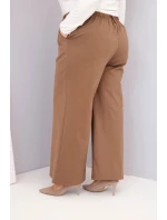 Dámské kalhoty Plus Size s širokou nohavicí a vysokým pasem světlé camelové
