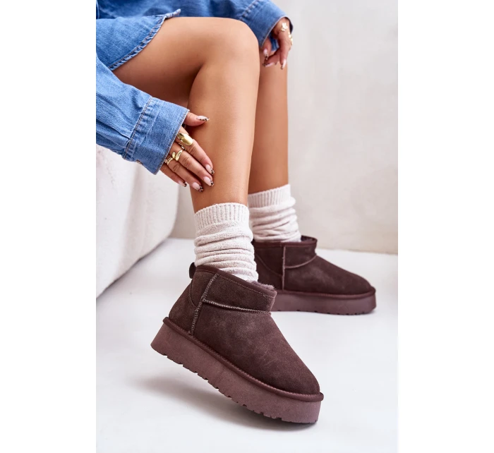 Módní Semišové Nízké Sněhule Hnědé model 21671731 - Boto Módní Semišové Nízké Sněhule Hnědé model 21671731 - Boto