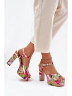 Vzory Sandály Na Podpatku A Platformě Růžovo-Zelené Slaria Vzory Sandály Na Podpatku A Platformě Růžovo-Zelené Slaria