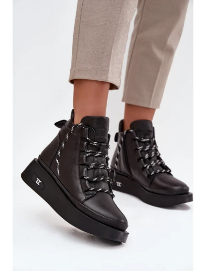 Kožené dámské kotníčkové boty na platformě s  Černé model 21712047 - Artiker