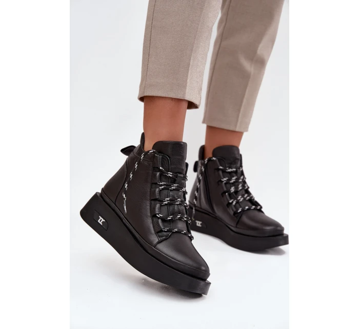 Kožené dámské kotníčkové boty na platformě s vyhříváním Artiker 55C0809 Černé