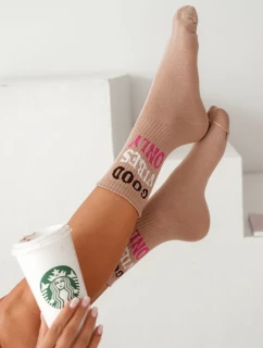 Skarpetki Damskie Z Napisem Good Vibes Only Beżowe