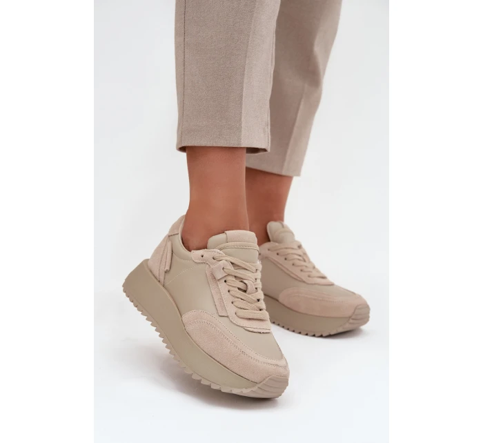 Dámské kožené tenisky na platformě Artiker – béžové Dámské kožené tenisky na platformě Artiker – béžové