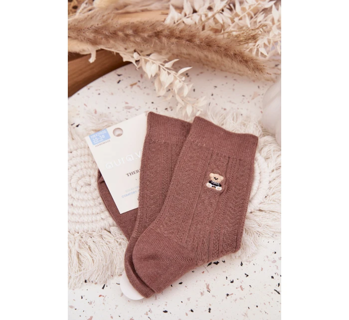 Teplé dámské ponožky s medvídkem a vlnou – hnědé Teplé dámské ponožky s medvídkem a vlnou – hnědé