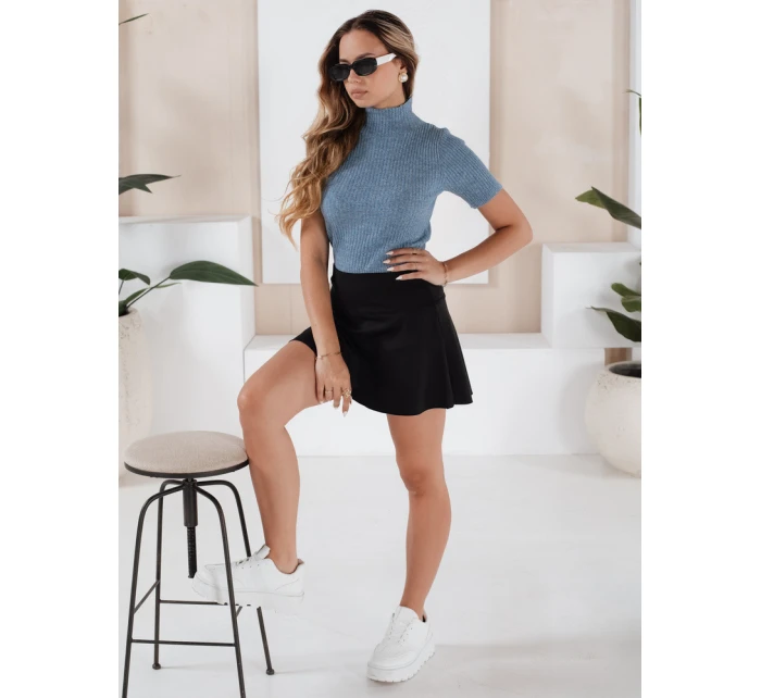 Dámský žebrovaný svetr s krátkým rukávem GIRLGLORY blue FashionStreet MY2555 Dámský žebrovaný svetr s krátkým rukávem GIRLGLORY blue FashionStreet MY2555