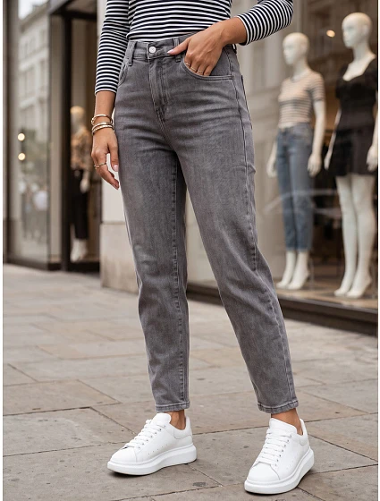 Dámské džíny Mom Fit s elastickým pasem, šedé, FashionStreet UY3100 Dámské džíny Mom Fit s elastickým pasem, šedé, FashionStreet UY3100