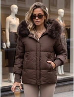 Dámská zimní prošívaná bunda s kapucí, hnědá, FashionStreet TY6004 Dámská zimní prošívaná bunda s kapucí, hnědá, FashionStreet TY6004