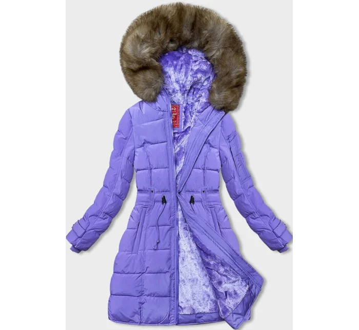 Dámská zimní bunda v lila barvě s kožešinovou podšívkou model 21246513 - LHD