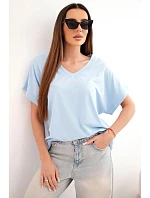 Dámská bavlněná halenka s výstřihem do V a krátkým rukávem modrá