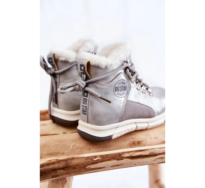 Dětské zateplené kozačky na zip Big Star KK374178 Stříbro