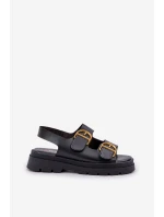 Eko Kožené Sandály S Přezkami Černé model 21684634 - Boto Eko Kožené Sandály S Přezkami Černé model 21684634 - Boto