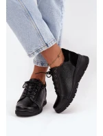 Kožené dámské polobotky na platformě model 21707635 Černé - VINCEZA