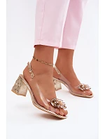 Průhledné sandály s krystaly na klínovém podpatku S.Barski KV61-6068 Zlaté