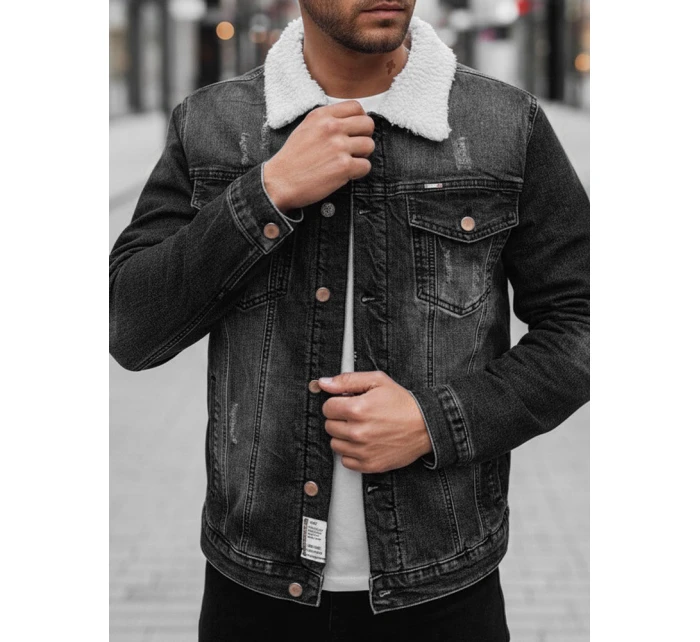 Pánská zateplená džínová bunda s ovčí kůží šedá Dstreet TX4728z