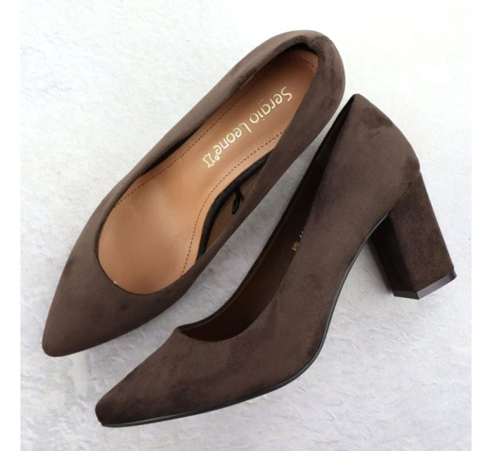 Dámské čokoládové semišové lodičky na jehlovém podpatku Sergio Leone PB414