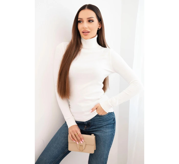 Dámský svetr z viskózy s rolákem a dlouhým rukávem bílý