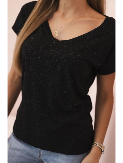 Dámská blůza bavlněná s výstřihem do V a krátkým rukávem černá Dámská blůza bavlněná s výstřihem do V a krátkým rukávem černá
