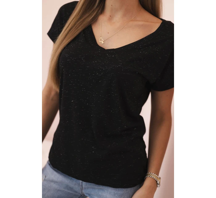 Dámská blůza bavlněná s výstřihem do V a krátkým rukávem černá Dámská blůza bavlněná s výstřihem do V a krátkým rukávem černá