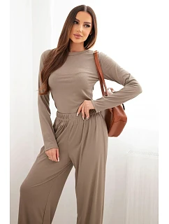 Dámský viskózový komplet s blůzou a širokými kalhotami fango