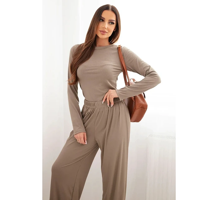 Dámský viskózový komplet s blůzou a širokými kalhotami fango