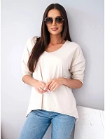 Dámská bavlněná oversized halenka s výstřihem do V a prodlouženým zadním dílem béžová Dámská bavlněná oversized halenka s výstřihem do V a prodlouženým zadním dílem béžová