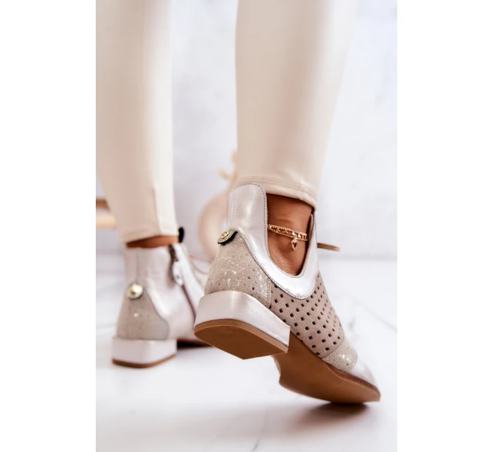 Kožené kozačky model 21576781 Světle béžová - Maciejka