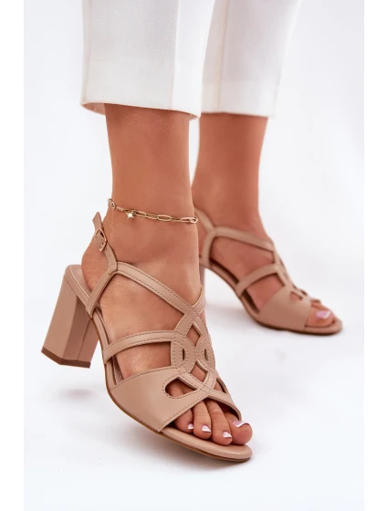 Dámské sandály na sloupkovém podpatku béžové model 21694674 - SERGIO LEONE