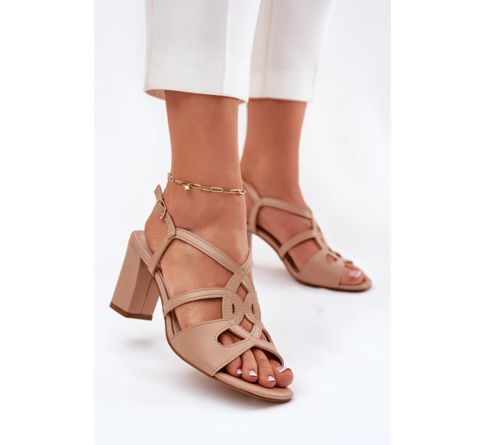 Dámské sandály na sloupkovém podpatku béžové Sergio Leone SK884 Dámské sandály na sloupkovém podpatku béžové Sergio Leone SK884