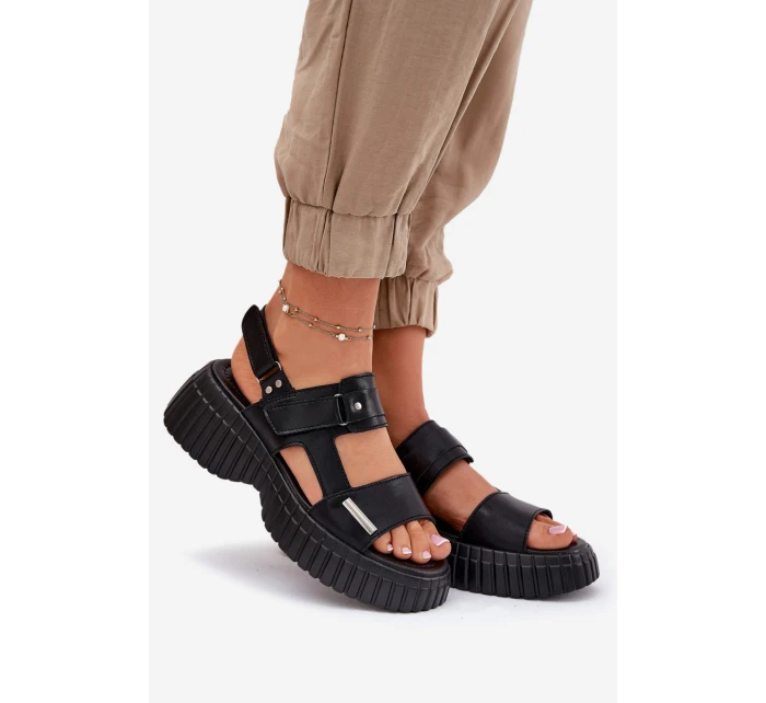 Kožené Dámské Sandály Na Platformě Černé Mertella Kožené Dámské Sandály Na Platformě Černé Mertella