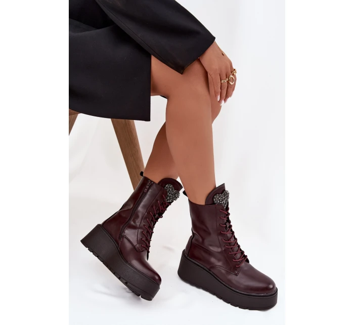 Kožené dámské kotníkové boty s ozdobou vyhřívané bordó Ulrika Kožené dámské kotníkové boty s ozdobou vyhřívané bordó Ulrika