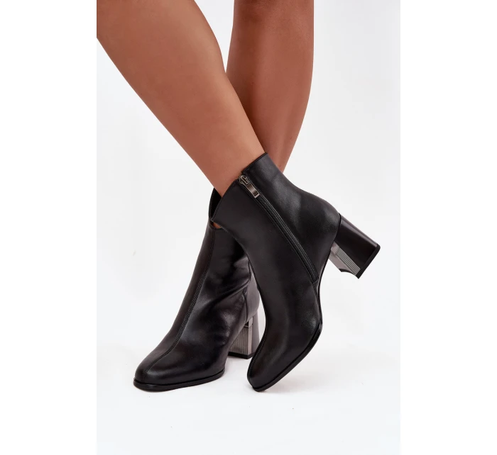 Zateplené kožené boty na podpatku Maciejka K7203-04 Černé