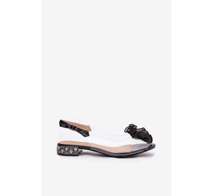 Průhledné sandály na nízkém podpatku s kamínky a ozdobou D&A model 21908359 Černé - S.Barski