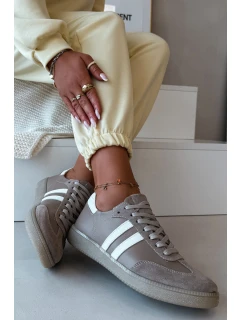 model 21935182 Kožené Nízké Dámské Tenisky Tmavě Béžové - Zazoo