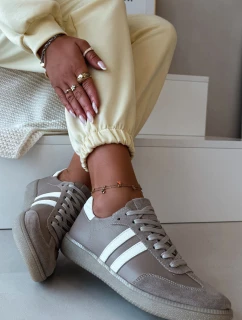 model 21935182 Kožené Nízké Dámské Tenisky Tmavě Béžové - Zazoo