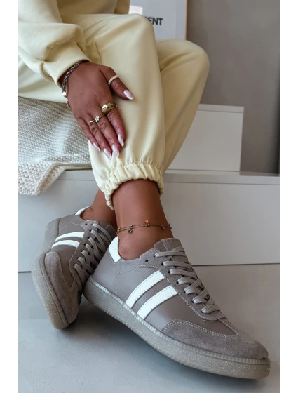 model 21935182 Kožené Nízké Dámské Tenisky Tmavě Béžové - Zazoo model 21935182 Kožené Nízké Dámské Tenisky Tmavě Béžové - Zazoo