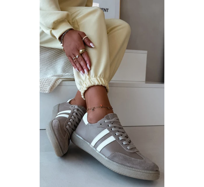 model 21935182 Kožené Nízké Dámské Tenisky Tmavě Béžové - Zazoo model 21935182 Kožené Nízké Dámské Tenisky Tmavě Béžové - Zazoo